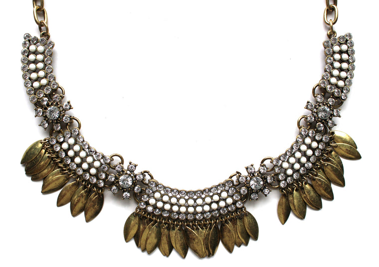 Golden Boho Fringe Necklace- White