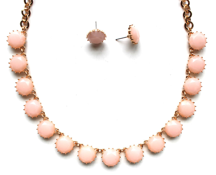 Classic Stone Necklace & Earring Set- Pale Pink