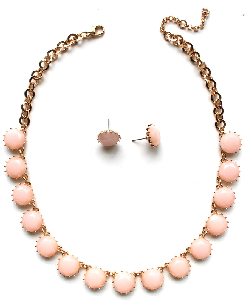 Classic Stone Necklace & Earring Set- Pale Pink