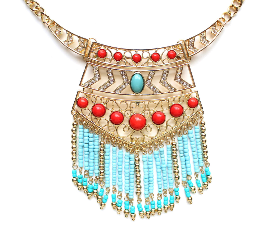 Boho Chic Beaded Fringe Necklace