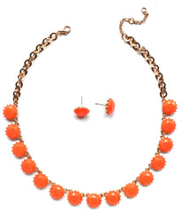 Classic Stone Necklace & Earring Set- Neon Orange