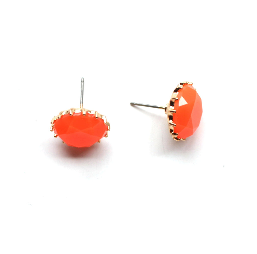 Classic Stone Necklace & Earring Set- Neon Orange