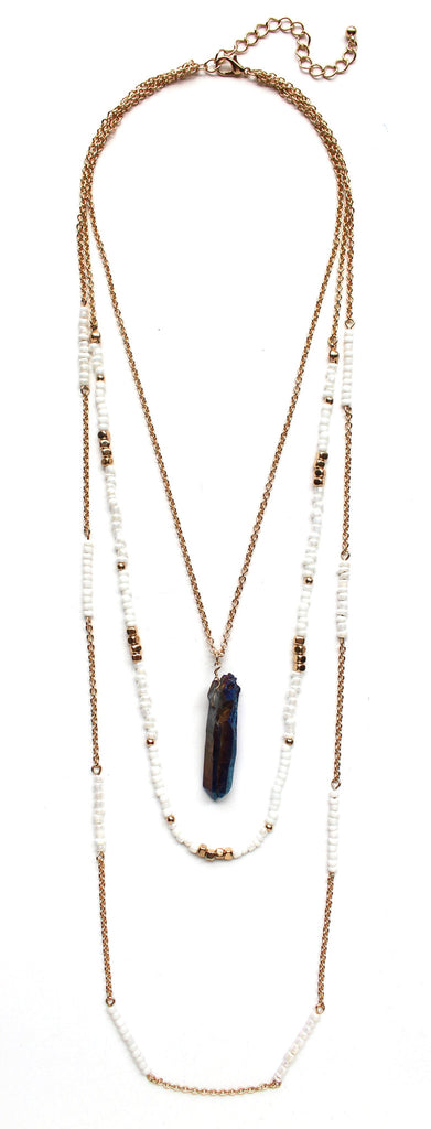 Beads & Chains Layered Necklace- White