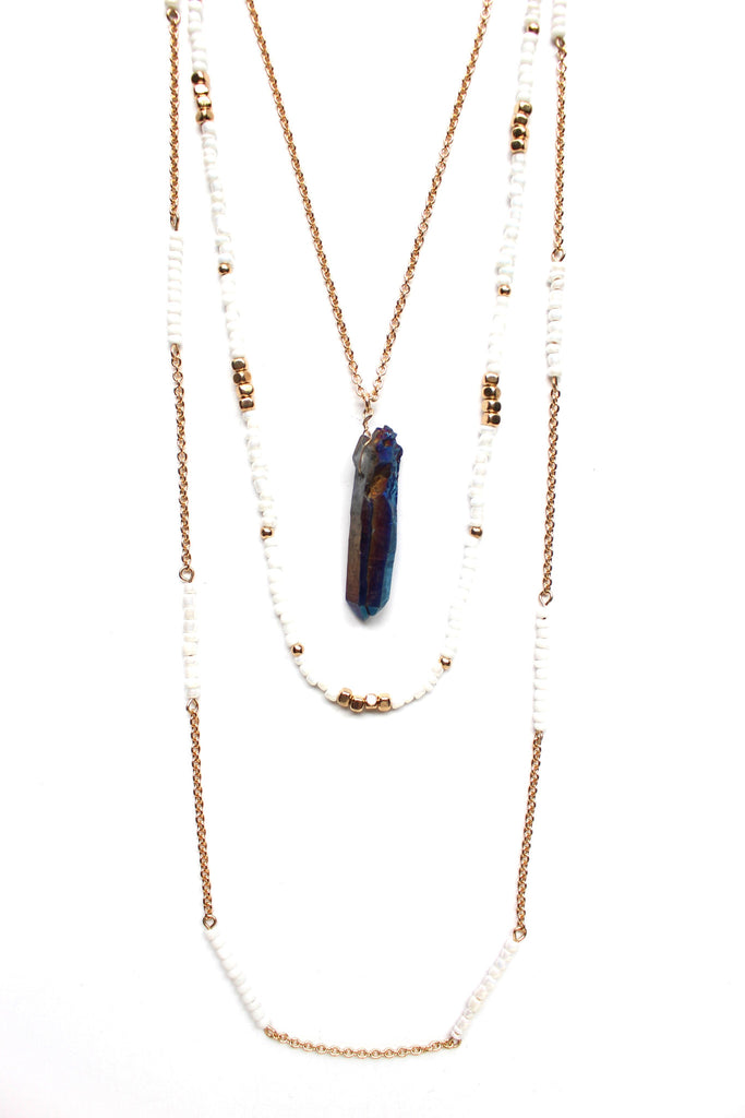 Beads & Chains Layered Necklace- White