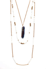 Beads & Chains Layered Necklace- White