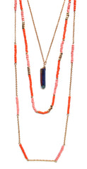Beads & Chains Layered Necklace- Orange/Pink