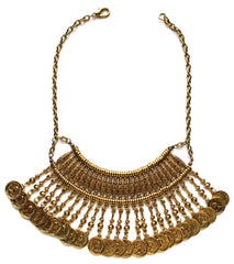 JL Antiqued Metal Coin Mini Bib Necklace- Gold