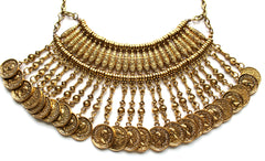 JL Antiqued Metal Coin Mini Bib Necklace- Gold