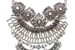 Antiqued Metal & Crystal Detail Necklace