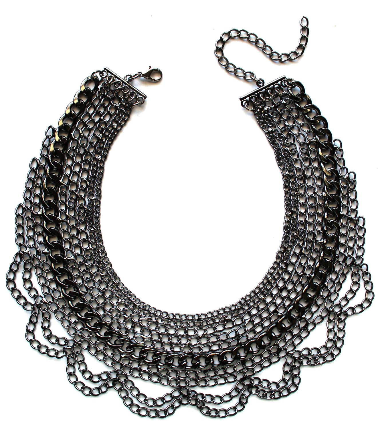 Draped In Chains Bib Necklace- Gunmetal