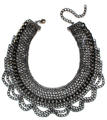 Draped In Chains Bib Necklace- Gunmetal