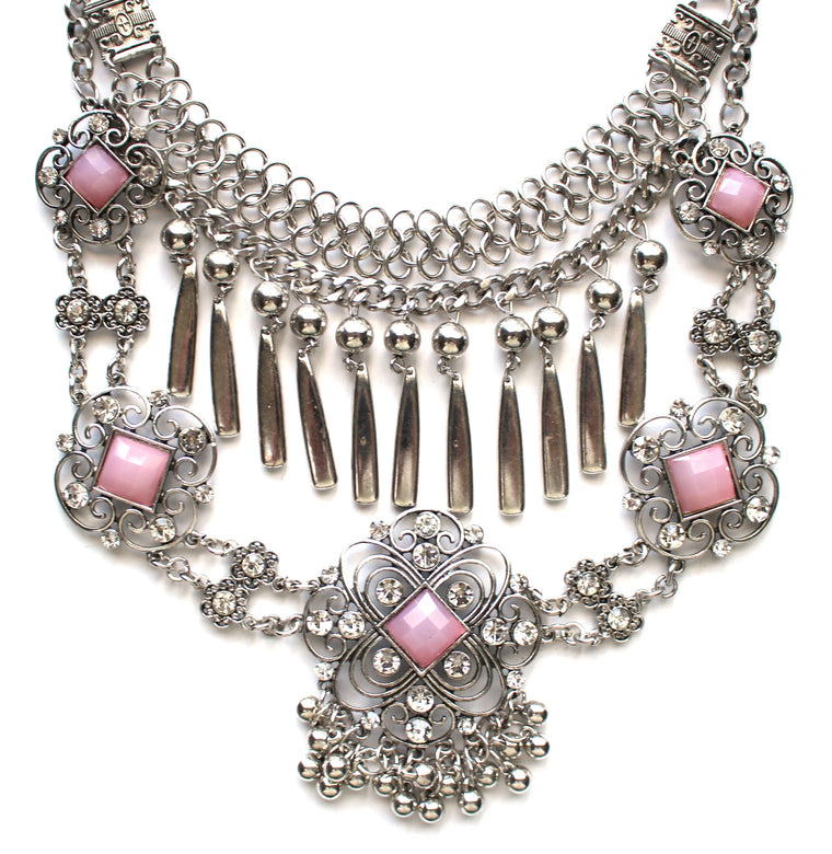 Layered Embellished Metal Droplets Necklace