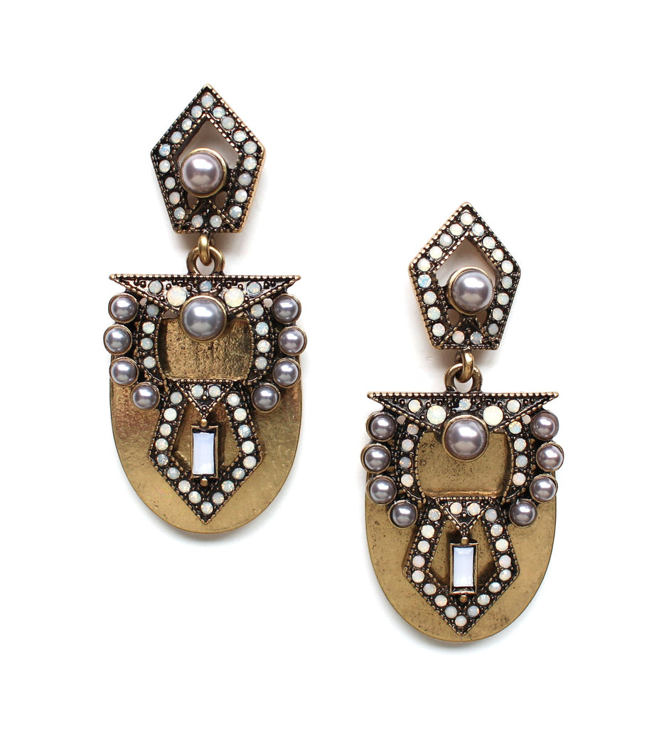 Golden Metal Studded Pearl Earrings