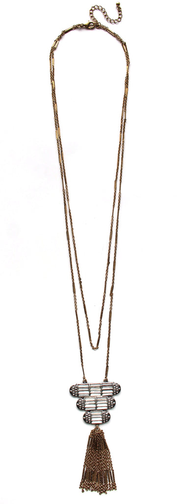 Deco Crystal Tassel Layered Long Necklace