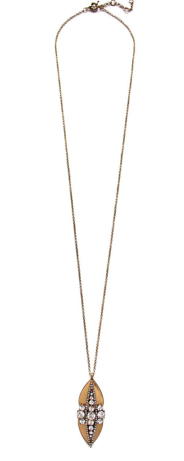 Crystal Studded Metal Long Necklace