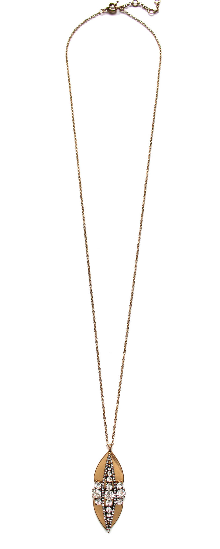 Crystal Studded Metal Long Necklace