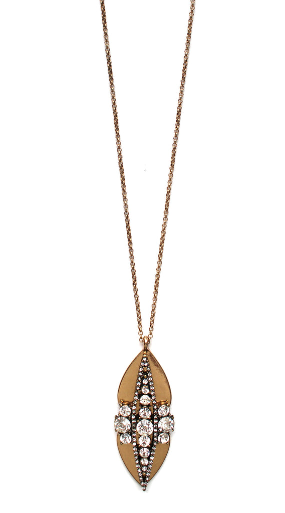 Crystal Studded Metal Long Necklace