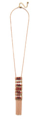 Stacked Beads & Tassels Necklace- Red