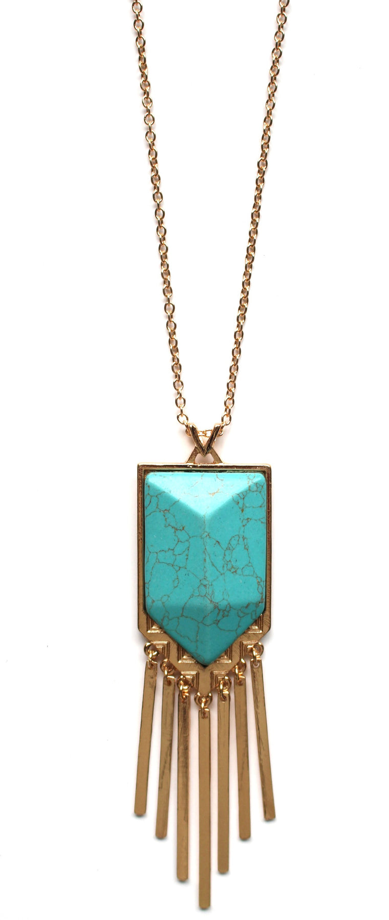 Turquoise Stone Metal Fringe Necklace