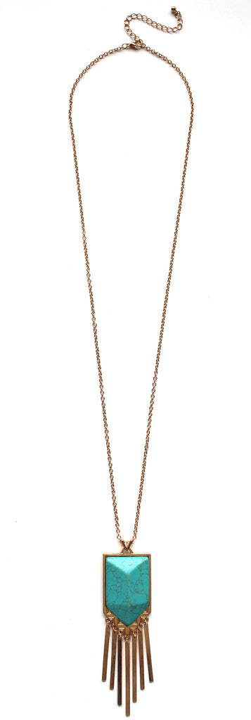 Turquoise Stone Metal Fringe Necklace