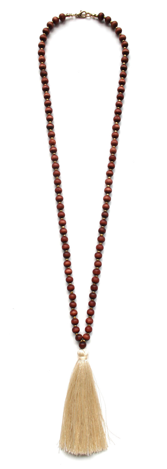 Beaded Tassel Long Necklace- Ivory