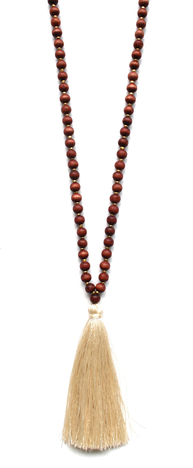 Beaded Tassel Long Necklace- Ivory