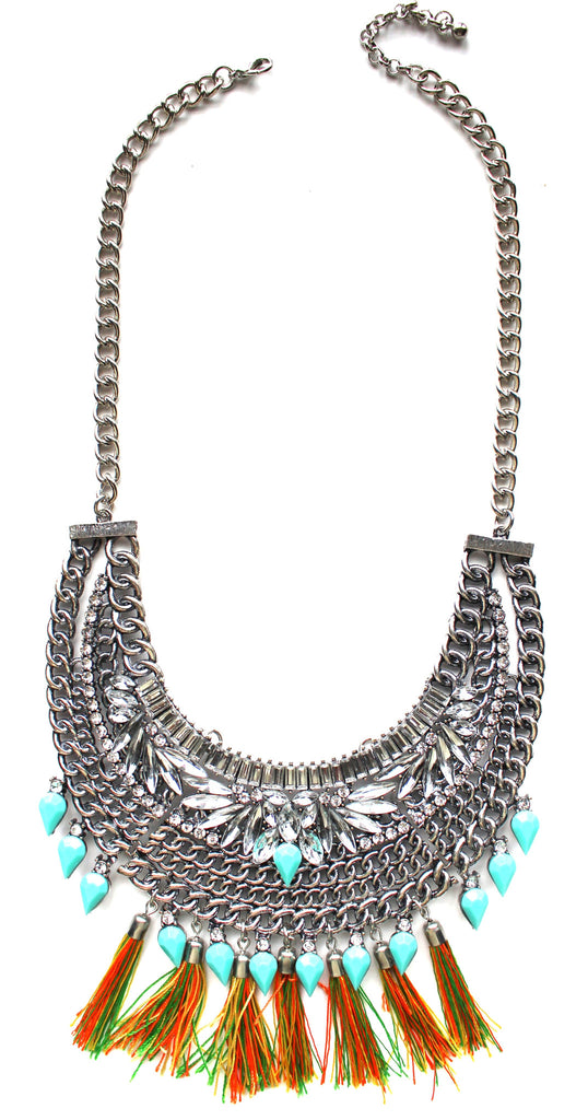 Color Stone Armor Bib Necklace