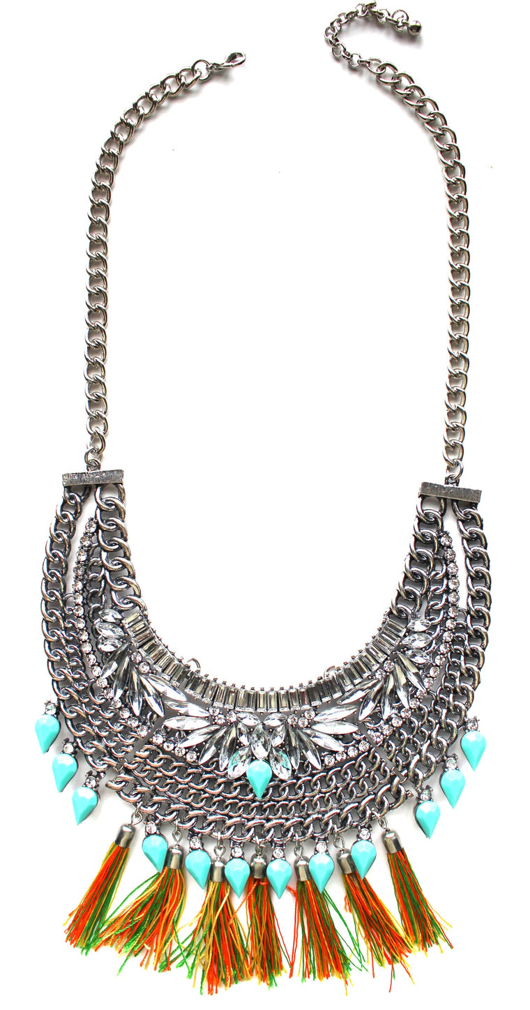 Color Stone Armor Bib Necklace