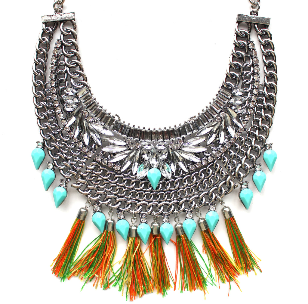 Color Stone Armor Bib Necklace