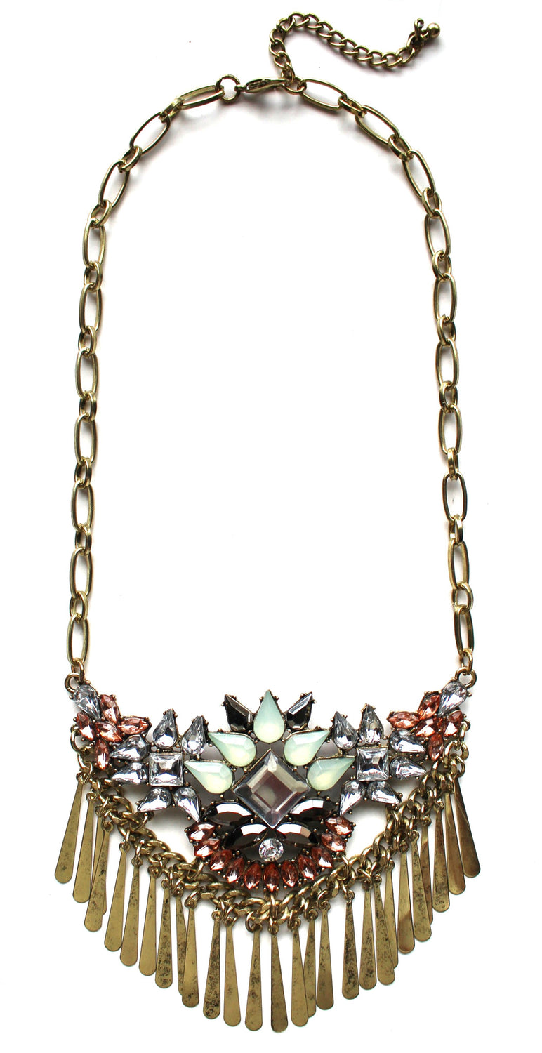 Boho Metal Fringe Stone Bib Necklace