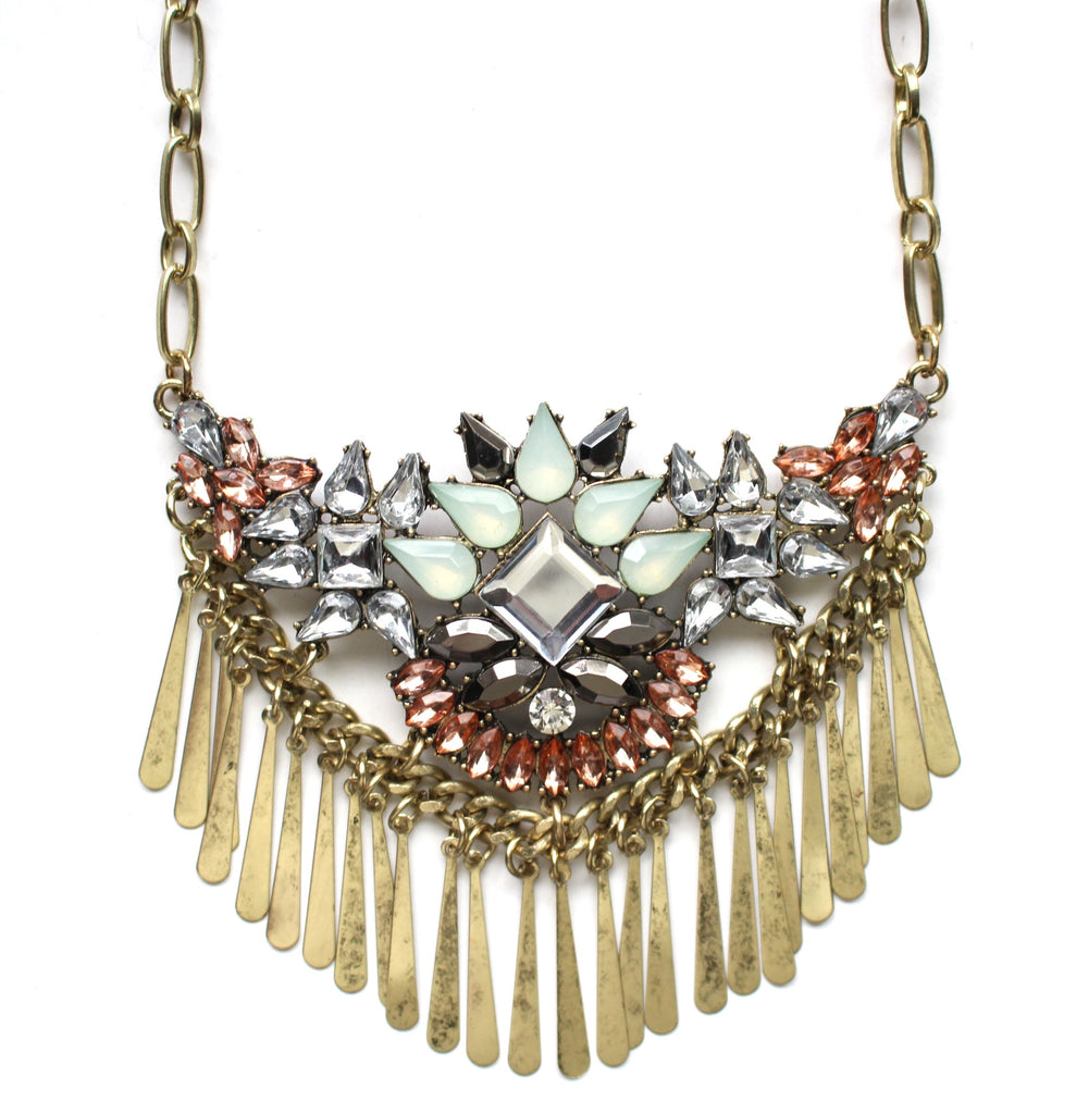 Boho Metal Fringe Stone Bib Necklace
