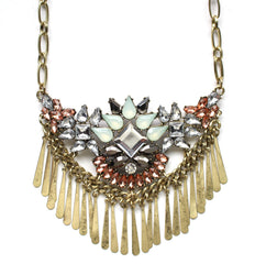 Boho Metal Fringe Stone Bib Necklace