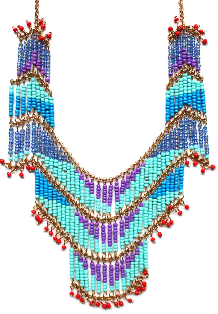 Tropical Beaded Fringe Necklace