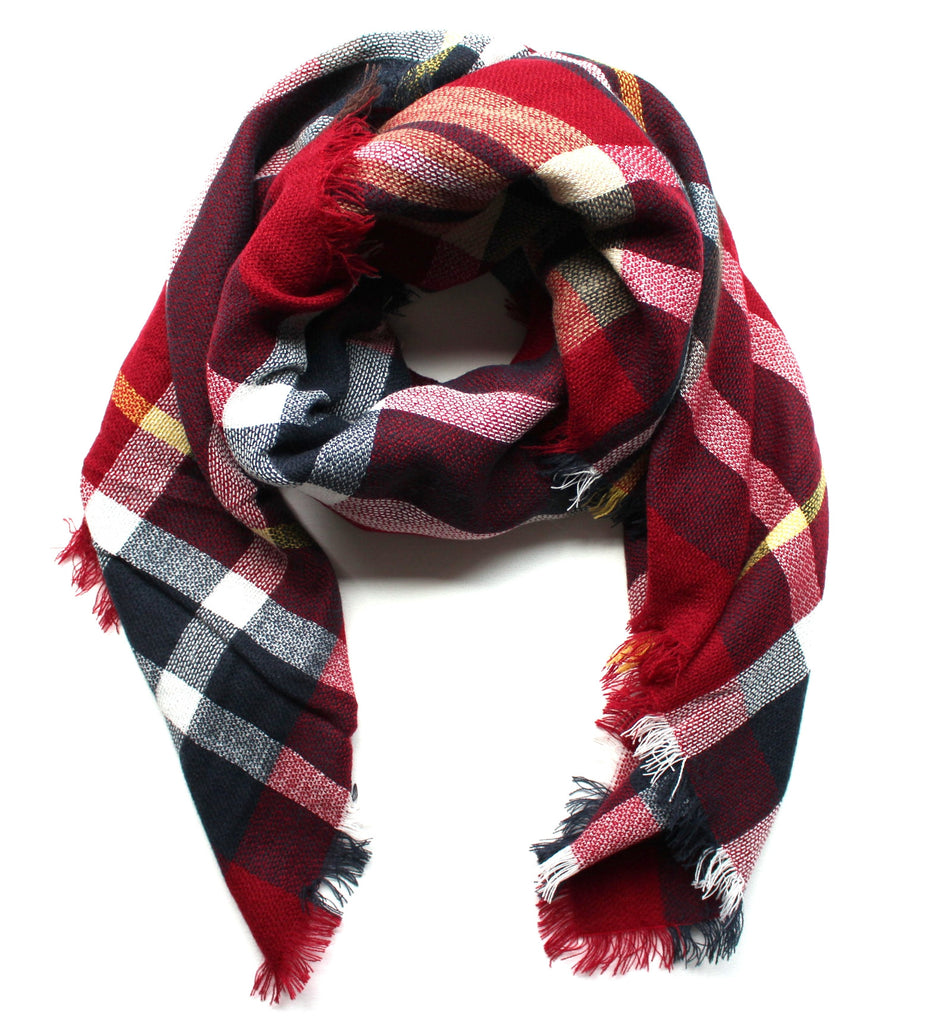 Mad For Plaid Blanket Scarf- Red Multi