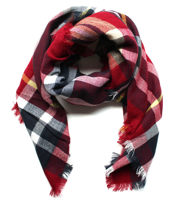 Mad For Plaid Blanket Scarf- Red Multi
