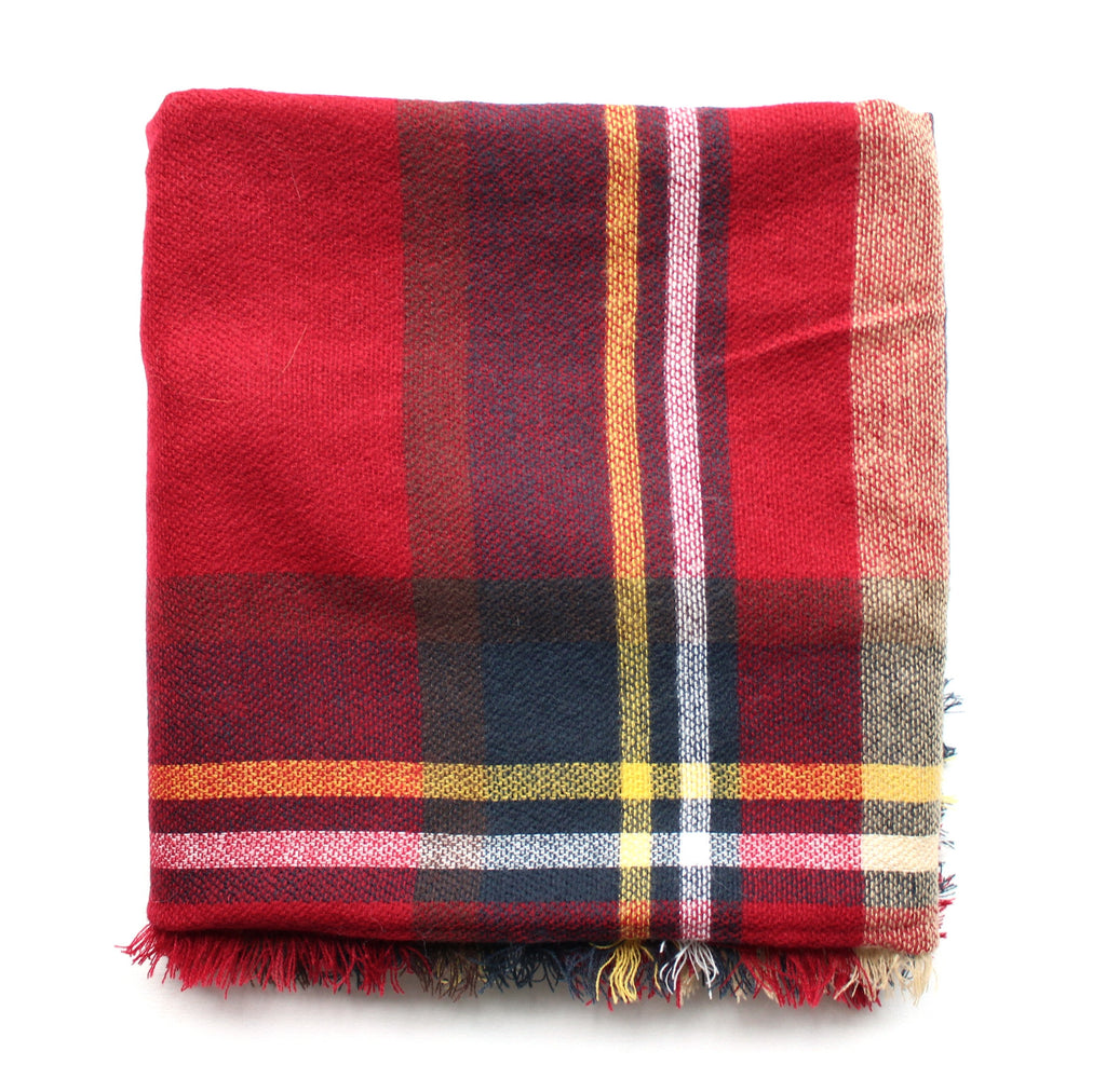 Mad For Plaid Blanket Scarf- Red Multi