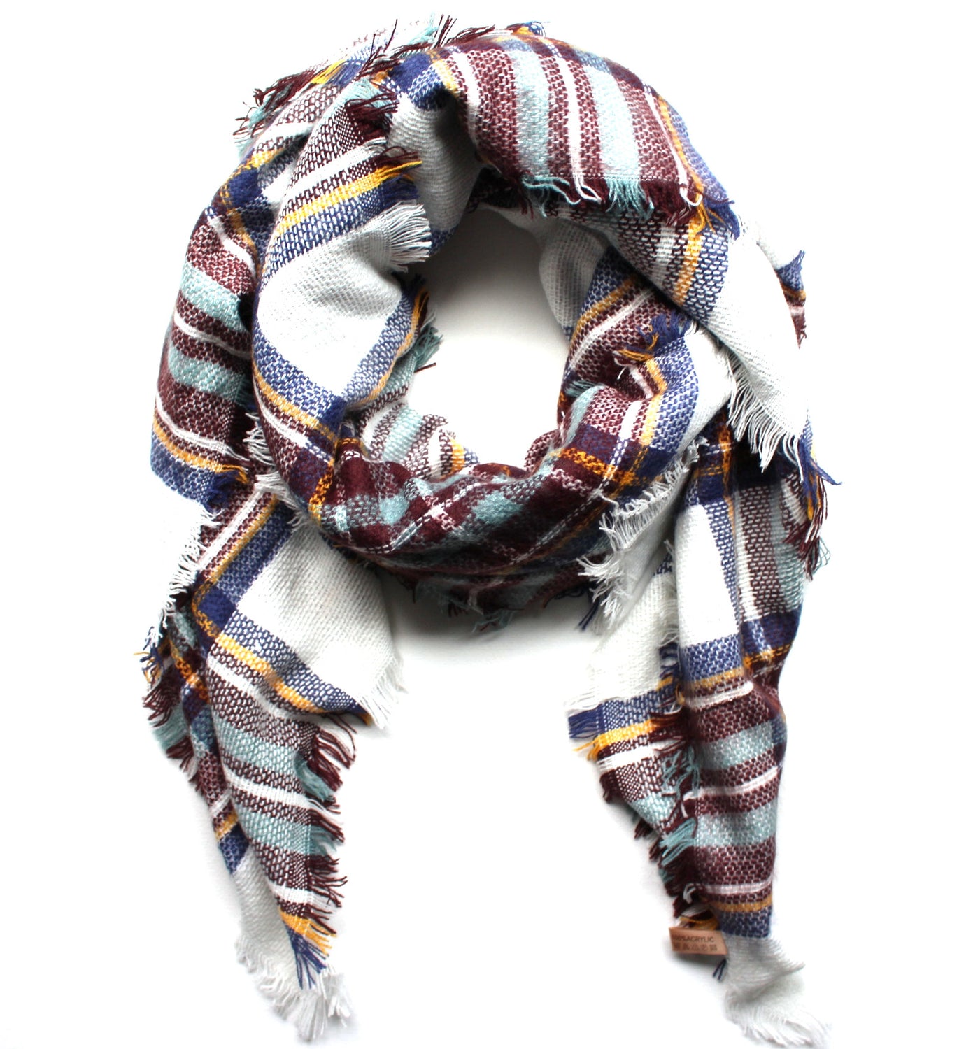 Mad For Plaid Blanket Scarf- White Multi