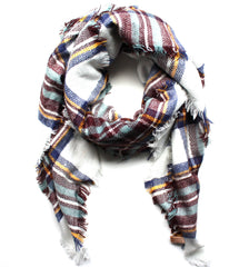 Mad For Plaid Blanket Scarf- White Multi