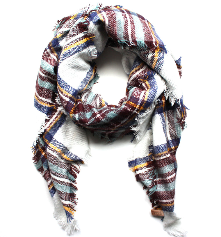 Mad For Plaid Blanket Scarf- White Multi