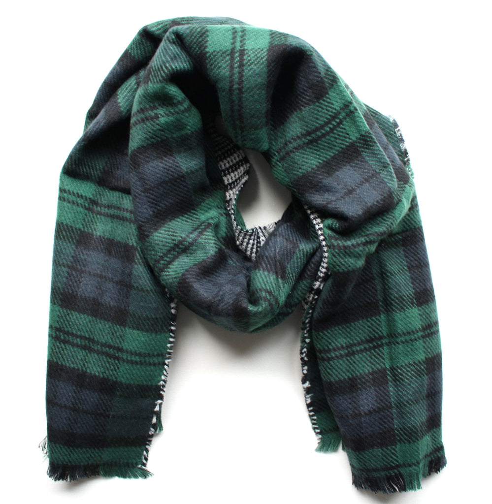 Mad For Plaid Reversible Blanket Scarf- Green