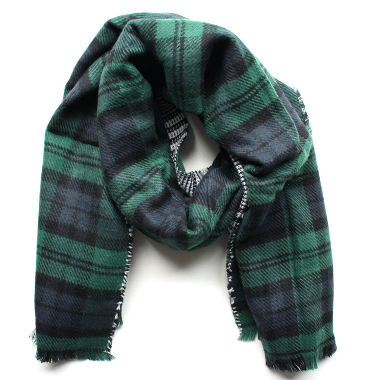 Mad For Plaid Reversible Blanket Scarf- Green