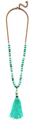 Beaded Pearl Tassel Long Necklace- Mint