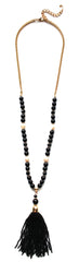 Beaded Pearl Tassel Long Necklace- Black