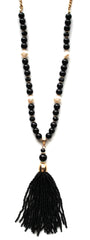 Beaded Pearl Tassel Long Necklace- Black