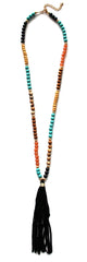Southern Belle Beaded Velvet Tassel Necklace- Black