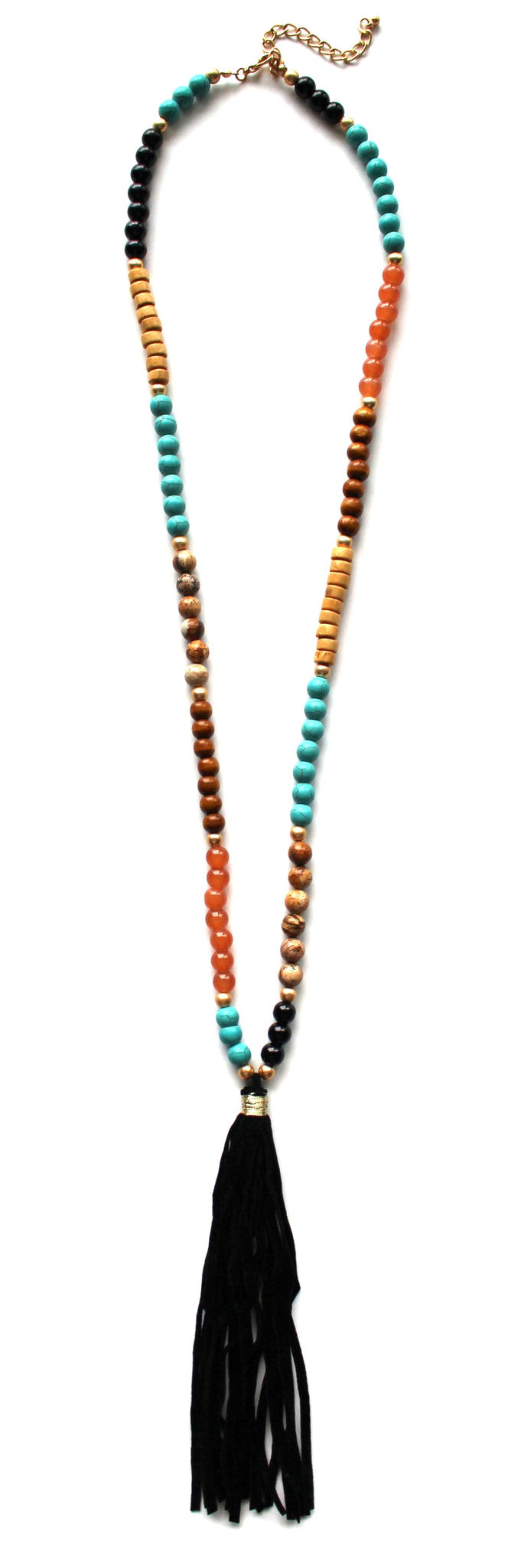 Southern Belle Beaded Velvet Tassel Necklace- Black