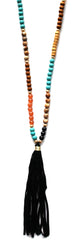 Southern Belle Beaded Velvet Tassel Necklace- Black