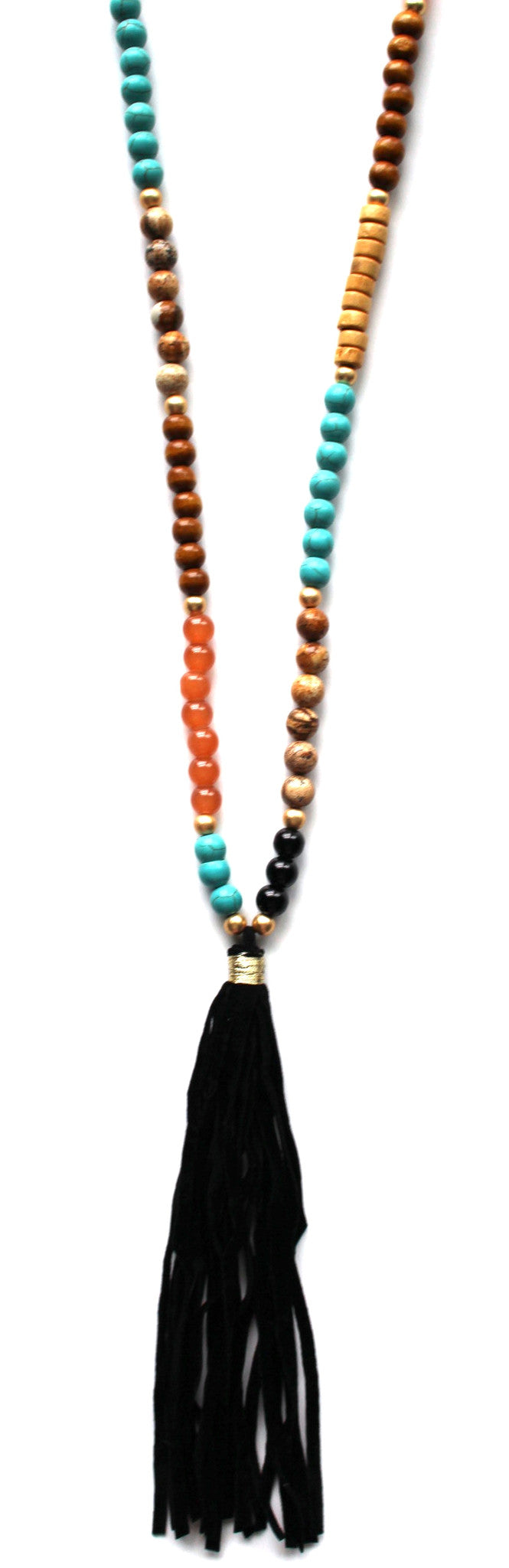 Southern Belle Beaded Velvet Tassel Necklace- Black