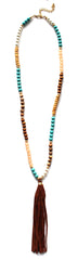 Southern Belle Beaded Velvet Tassel Necklace- Brown