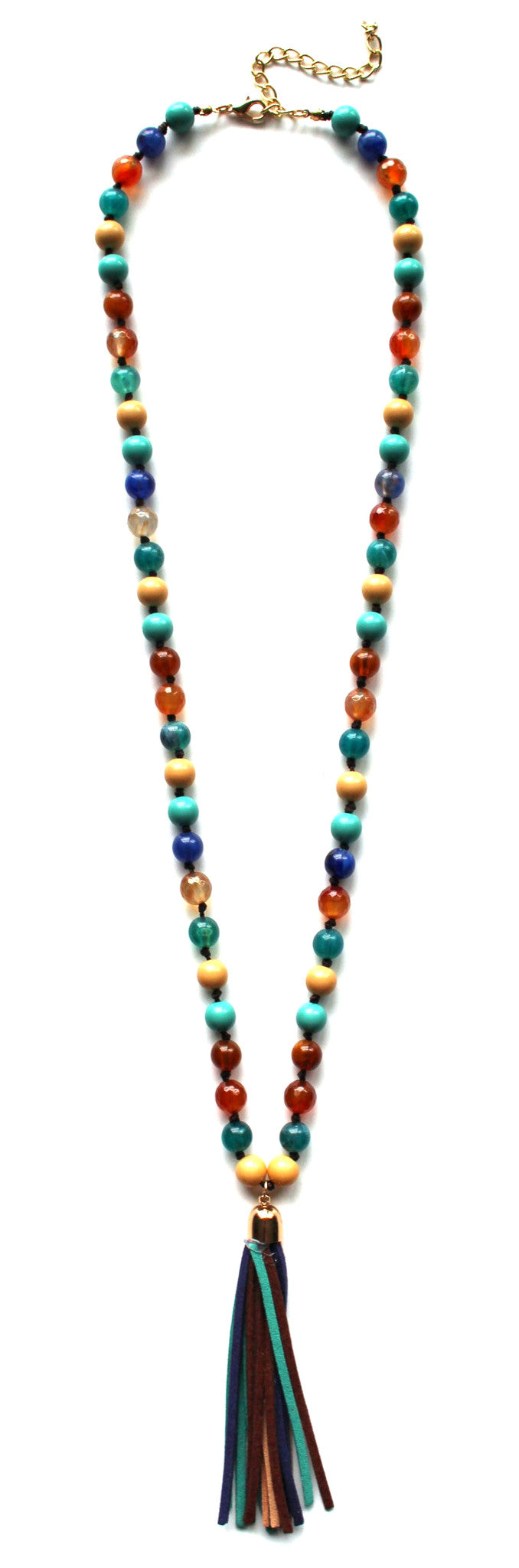 Colorful Beads & Tassels Necklace- Multi Turquoise
